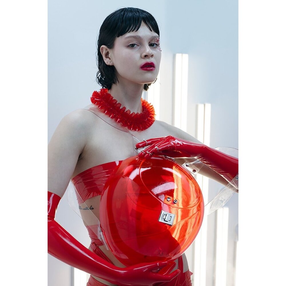 Ilanio Red Light Orbis Backpack Futuristic Future Acrylic Plastic Bubble Unisex